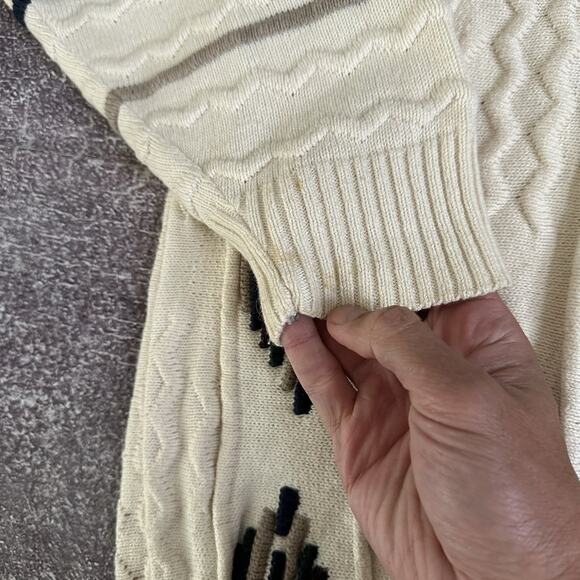 Men's Vintage 90's Lavane Off White Navy Blue Textured Crewneck 3D Sweater Sz XL - Picture 5 of 5